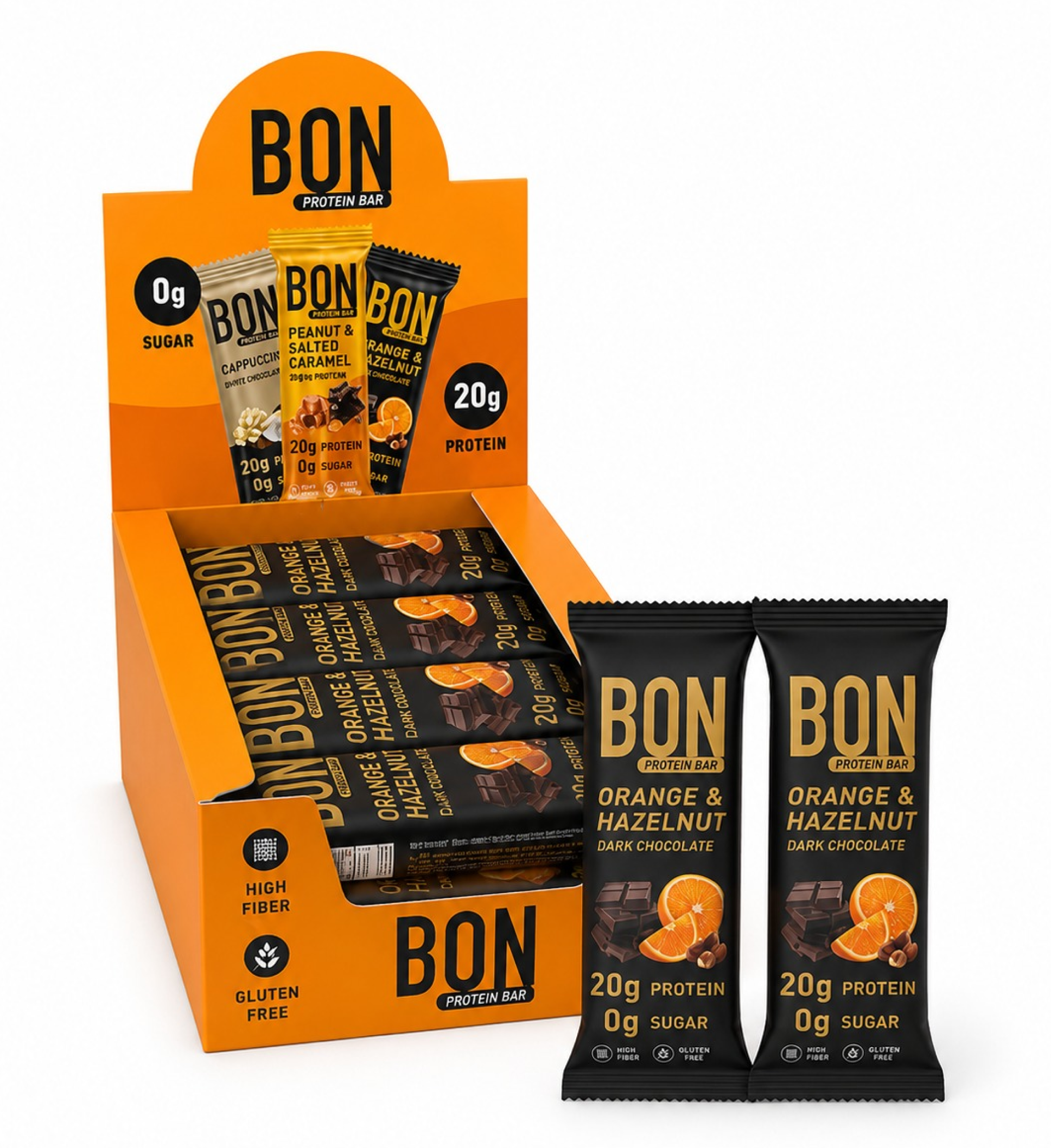 BON Protein Bar Box- Dark Chocolate, Hazelnut and Orange